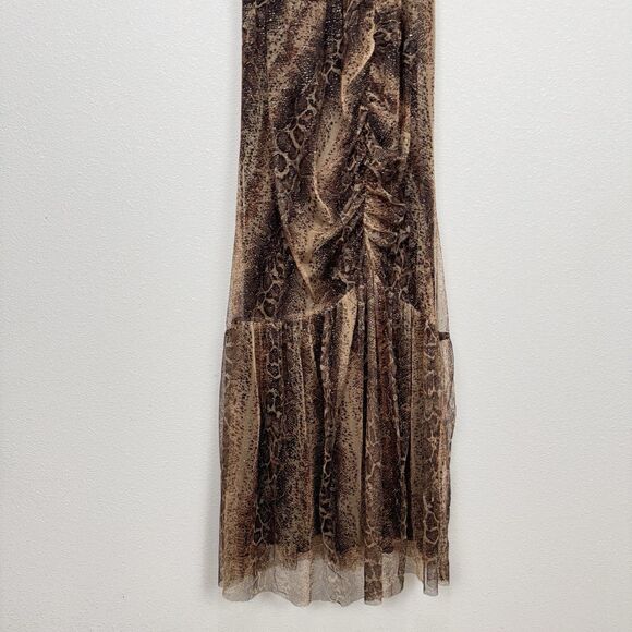 Vtg Candalite Dress Womens Medium Brown Sparkle Maxi Cocktail Event Tulle Ruched - Picture 3 of 16